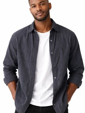 H&M Dark Charcoal Gray Casual Button-Down Shirt
